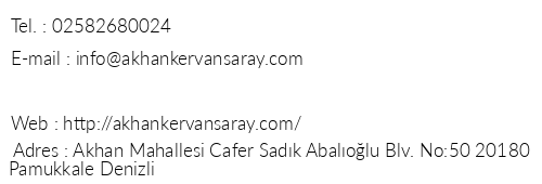 Akhan Kervansaray telefon numaralar, faks, e-mail, posta adresi ve iletiim bilgileri